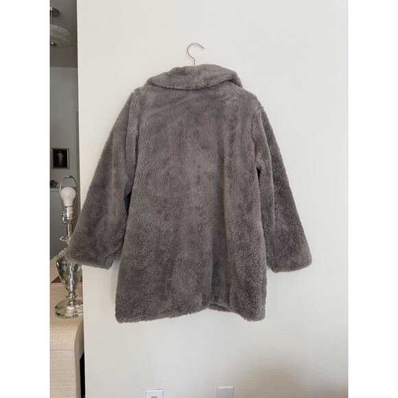 Blank NYC Jacket Faux Fur Gray Oversized Collared Pockets Lined Hook Close Sz M - Picture 5 of 6